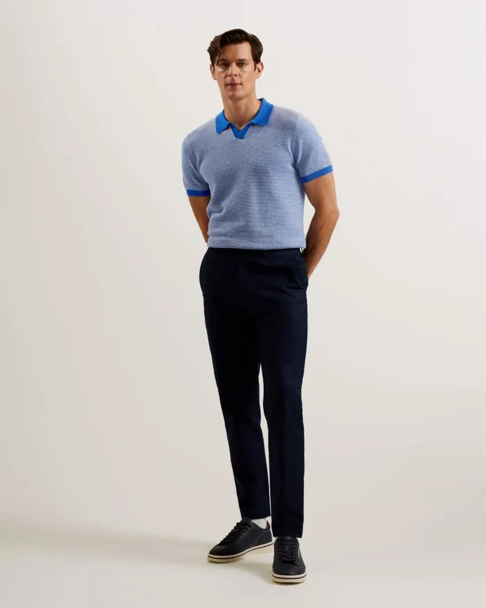 Men WULDER 8211 Open Neck Knitted Polo Shirt Sky Blue Ted Baker Jumpers and Knitwear Men WULDER 8211 Open Neck Knitted Polo Shirt Sky Blue Ted Baker Jumpers and Knitwear