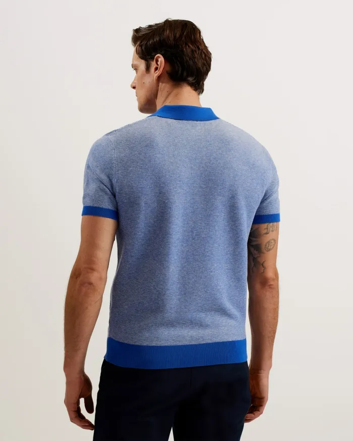 Men WULDER 8211 Open Neck Knitted Polo Shirt Sky Blue Ted Baker Jumpers and Knitwear Men WULDER 8211 Open Neck Knitted Polo Shirt Sky Blue Ted Baker Jumpers and Knitwear