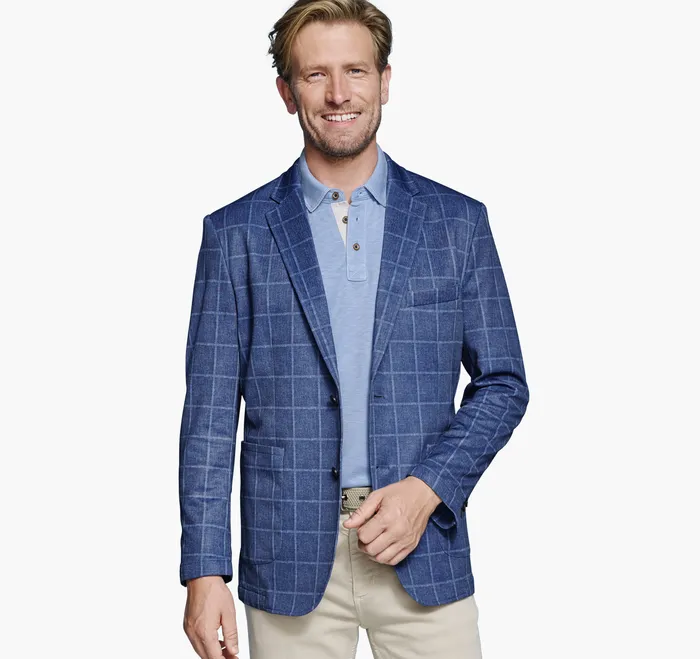 Men XC Flex Knit Blazer Blue Plaid Apparel Johnston and Murphy