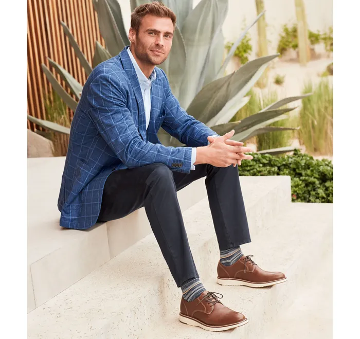 Men XC Flex Knit Blazer Blue Plaid Apparel Johnston and Murphy
