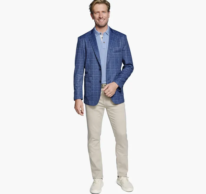 Men XC Flex Knit Blazer Blue Plaid Apparel Johnston and Murphy
