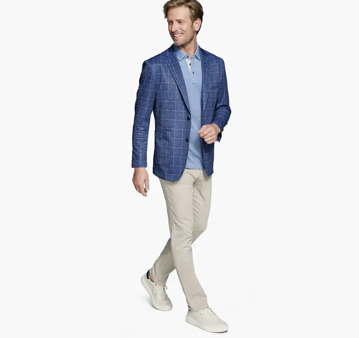 Men XC Flex Knit Blazer Blue Plaid Apparel Johnston and Murphy