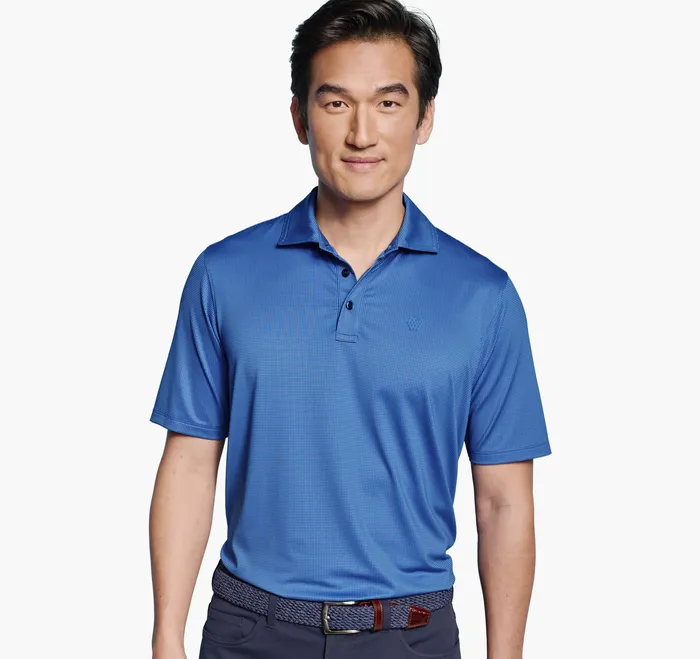 Men XC4 Performance Gingham Polos Cool Degree BlueNavy Mini Gingham Polos and Tees Johnston and Murphy