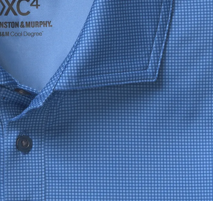 Men XC4 Performance Gingham Polos Cool Degree BlueNavy Mini Gingham Polos and Tees Johnston and Murphy