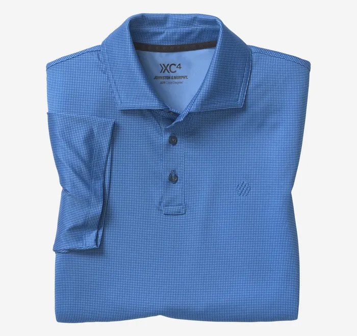 Men XC4 Performance Gingham Polos Cool Degree BlueNavy Mini Gingham Polos and Tees Johnston and Murphy