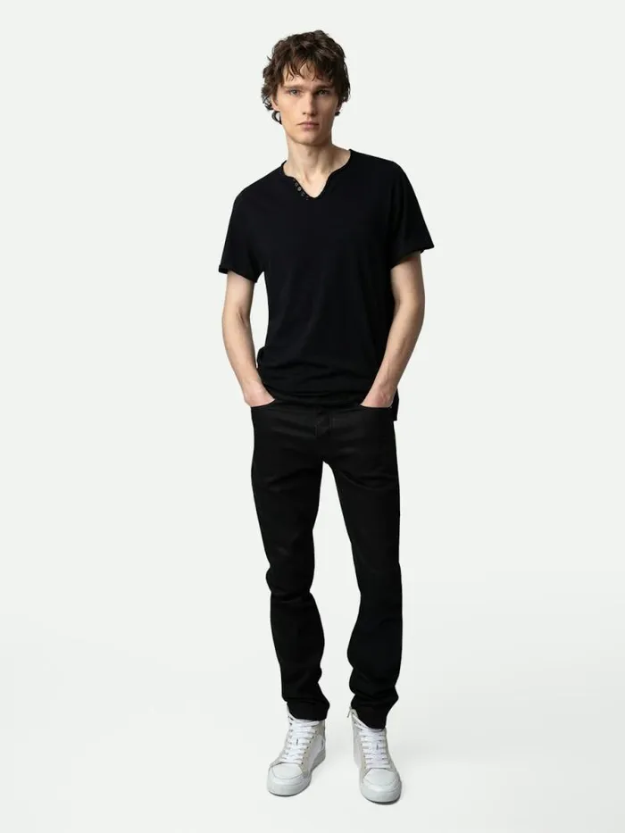 Men Zadig and Voltaire TShirts Monastir Henley Tshirt Black