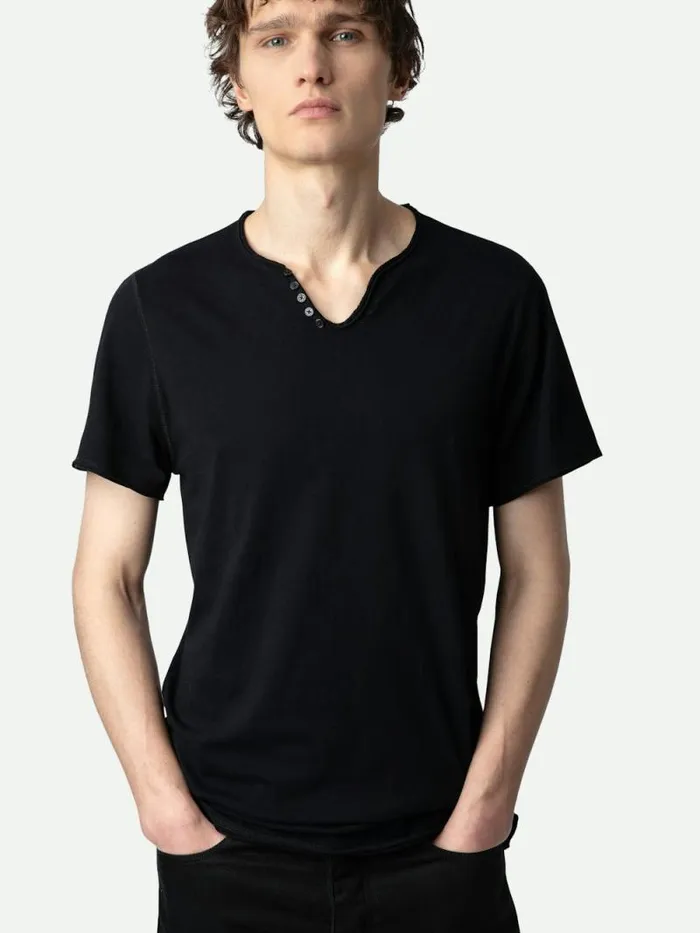 Men Zadig and Voltaire TShirts Monastir Henley Tshirt Black Men Zadig and Voltaire TShirts Monastir Henley Tshirt Black