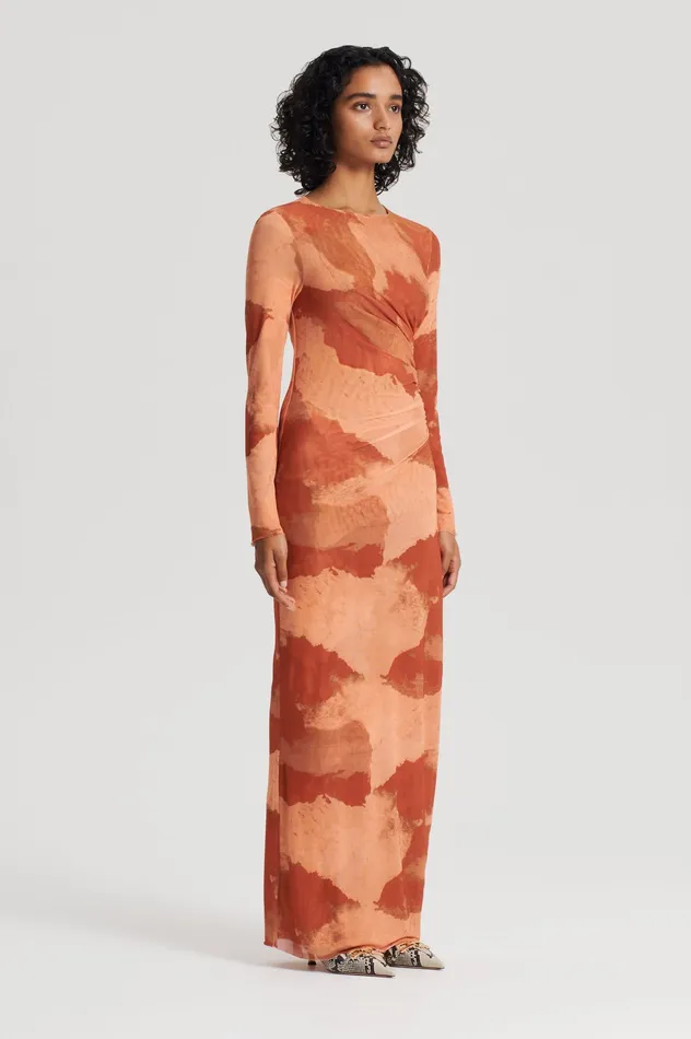 MESH CLOUD PRINT DRESS TAN Women Dresses Scanlan Theodore MESH CLOUD PRINT DRESS TAN Women Dresses Scanlan Theodore