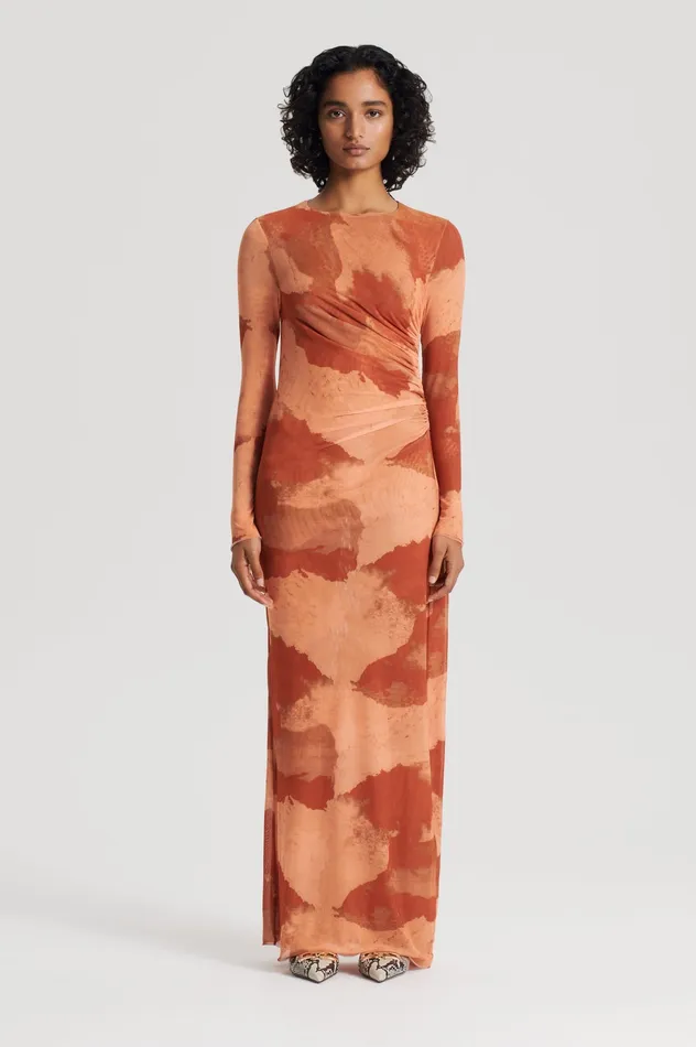 MESH CLOUD PRINT DRESS TAN Women Dresses Scanlan Theodore MESH CLOUD PRINT DRESS TAN Women Dresses Scanlan Theodore