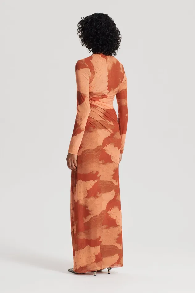 MESH CLOUD PRINT DRESS TAN Women Dresses Scanlan Theodore MESH CLOUD PRINT DRESS TAN Women Dresses Scanlan Theodore