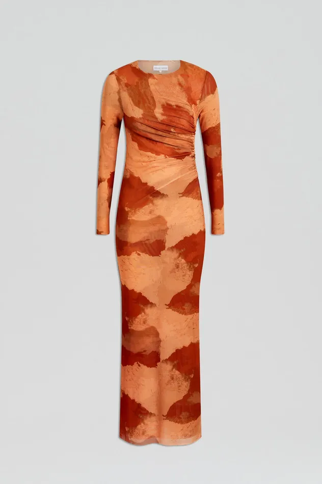 MESH CLOUD PRINT DRESS TAN Women Dresses Scanlan Theodore MESH CLOUD PRINT DRESS TAN Women Dresses Scanlan Theodore