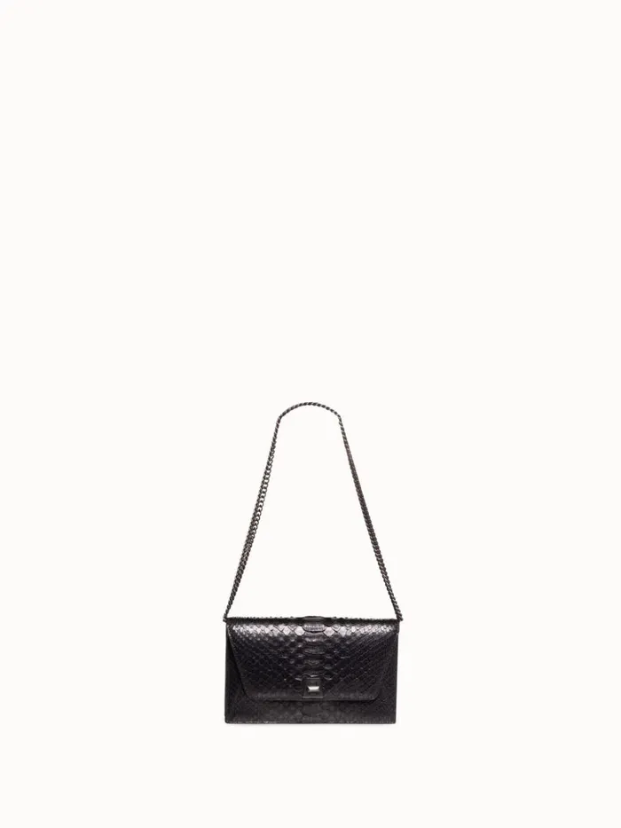 Metallic Python Leather Crossbody Envelope Clutch Black Women Akris Crossbody Bags