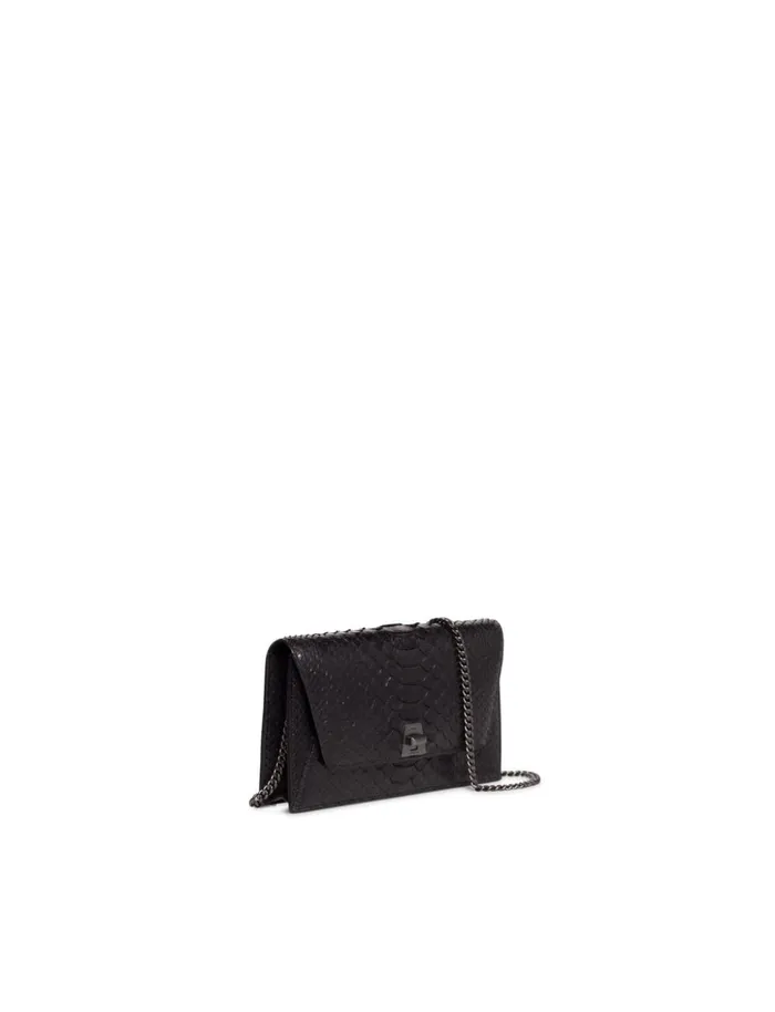 Metallic Python Leather Crossbody Envelope Clutch Black Women Akris Crossbody Bags