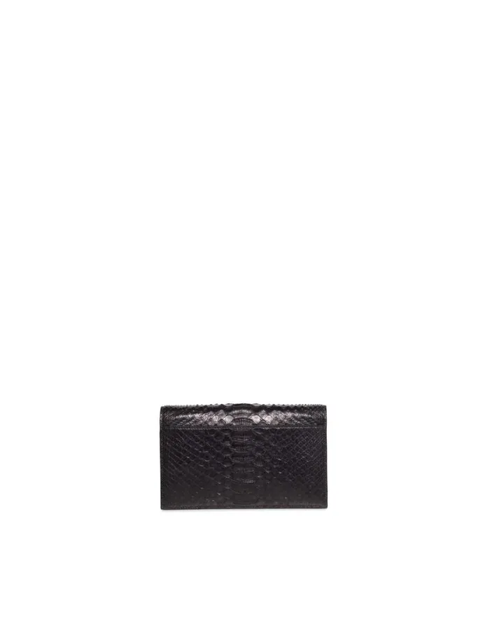 Metallic Python Leather Crossbody Envelope Clutch Black Women Akris Crossbody Bags