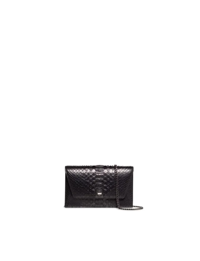 Metallic Python Leather Crossbody Envelope Clutch Black Women Akris Crossbody Bags