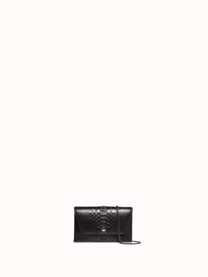 Metallic Python Leather Crossbody Envelope Clutch Black Women Akris Crossbody Bags