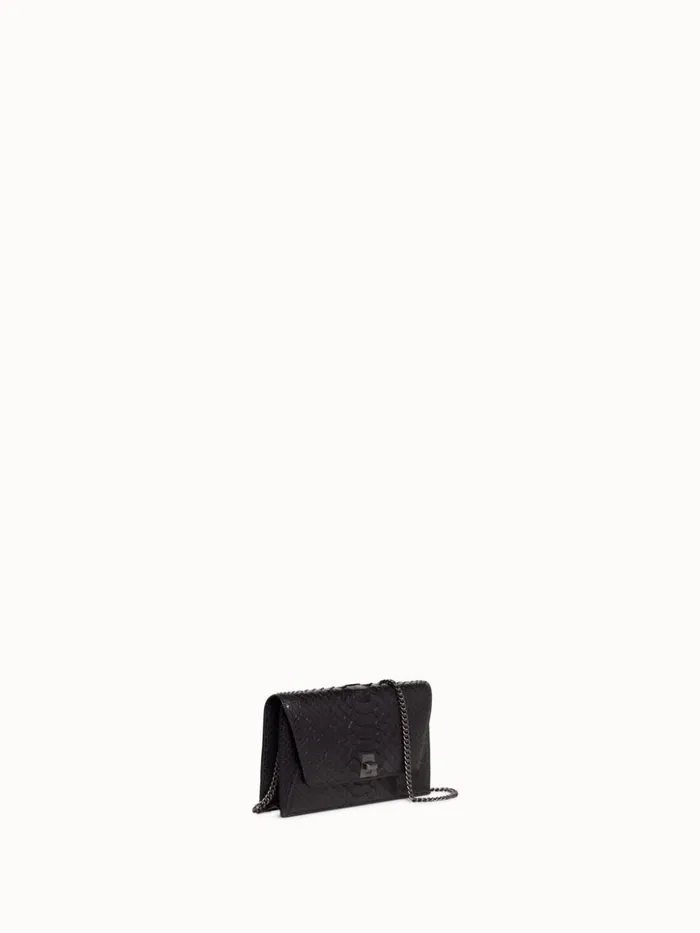 Metallic Python Leather Crossbody Envelope Clutch Black Women Akris Crossbody Bags
