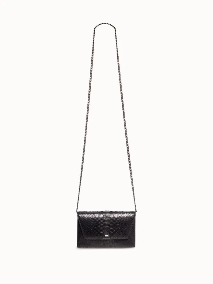 Metallic Python Leather Crossbody Envelope Clutch Black Women Akris Crossbody Bags