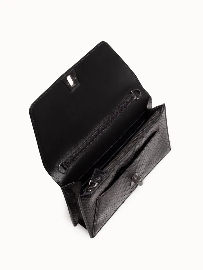Metallic Python Leather Crossbody Envelope Clutch Black Women Akris Crossbody Bags