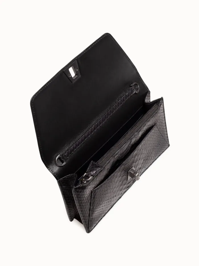 Metallic Python Leather Crossbody Envelope Clutch Black Women Akris Crossbody Bags