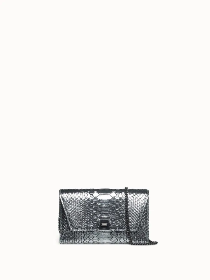 Metallic Python Leather Crossbody Envelope Clutch Inox Women Akris Shoulder Bags