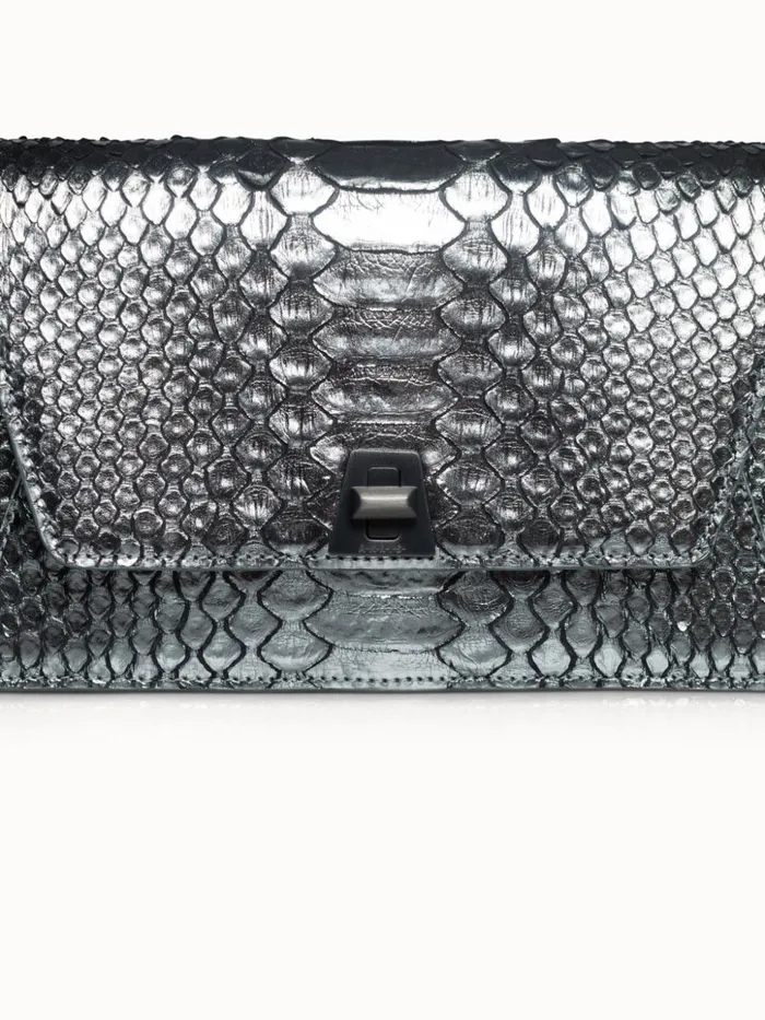 Metallic Python Leather Crossbody Envelope Clutch Inox Women Akris Shoulder Bags