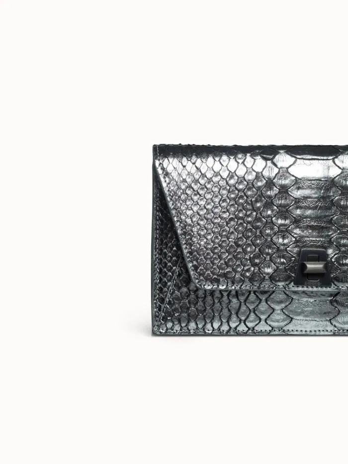 Metallic Python Leather Crossbody Envelope Clutch Inox Women Akris Shoulder Bags