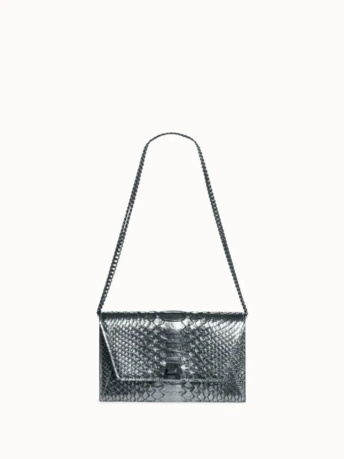 Metallic Python Leather Crossbody Envelope Clutch Inox Women Akris Shoulder Bags