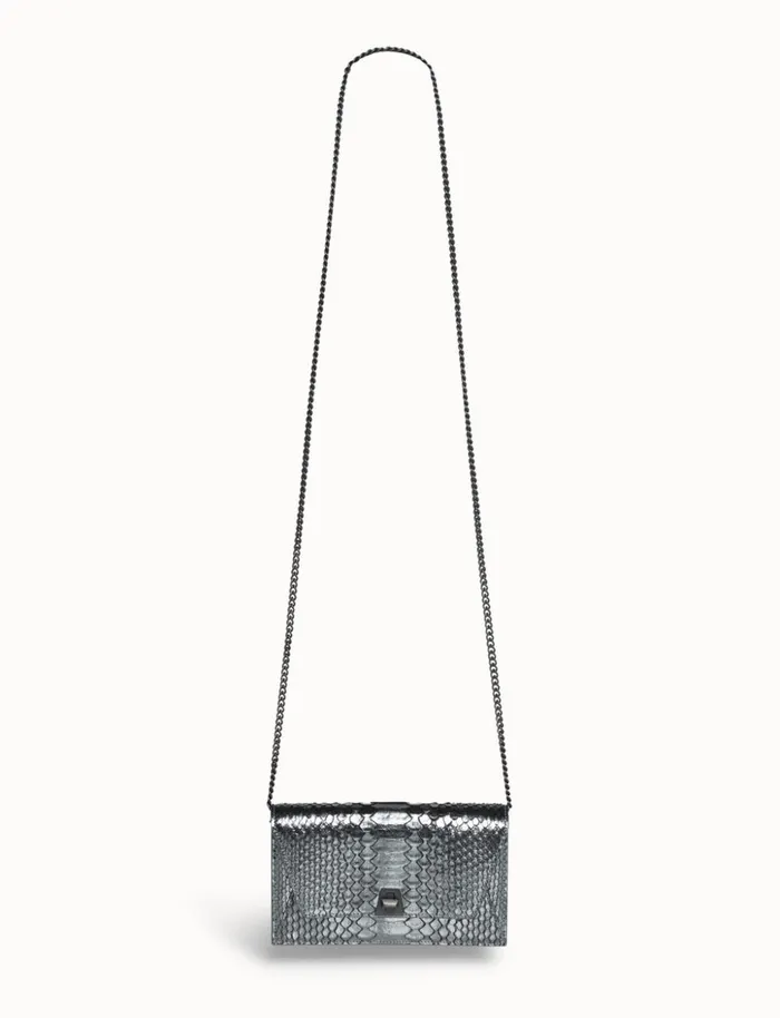 Metallic Python Leather Crossbody Envelope Clutch Inox Women Akris Shoulder Bags