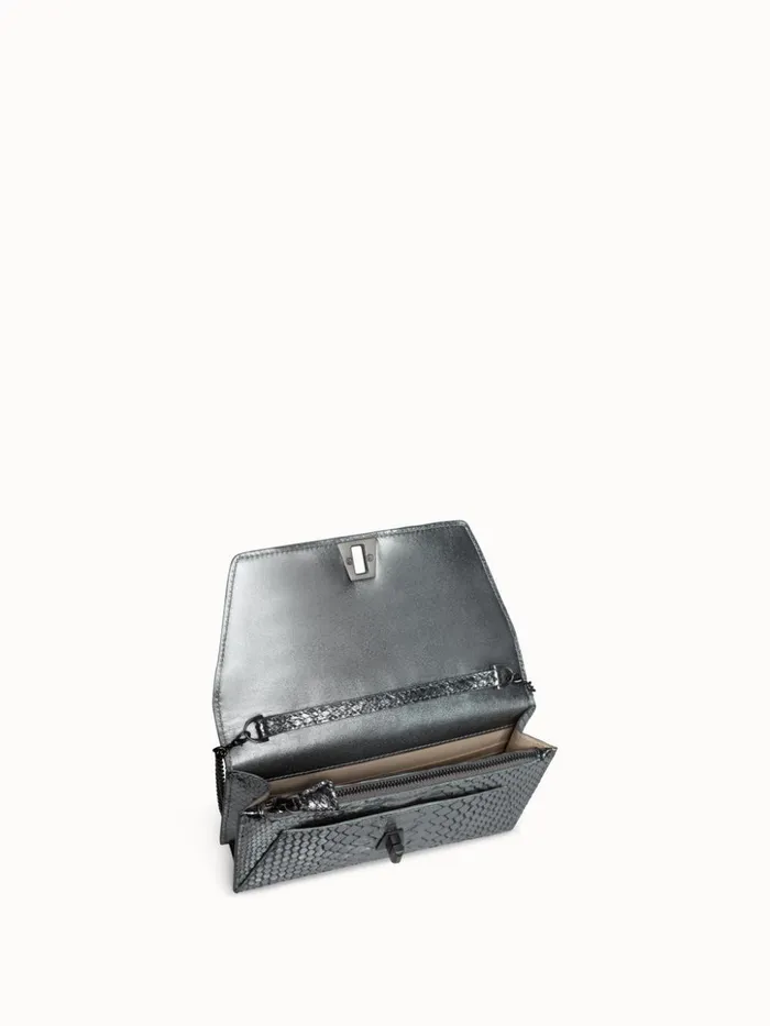Metallic Python Leather Crossbody Envelope Clutch Inox Women Akris Shoulder Bags