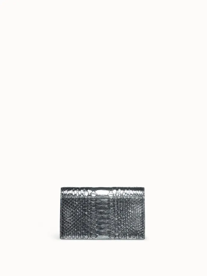 Metallic Python Leather Crossbody Envelope Clutch Inox Women Akris Shoulder Bags