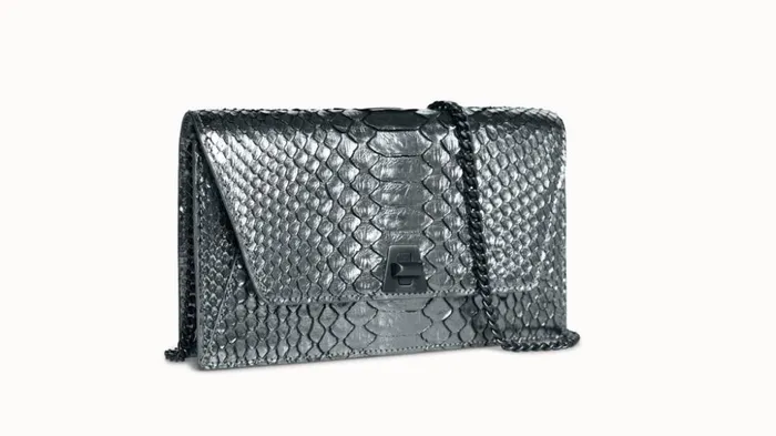 Metallic Python Leather Crossbody Envelope Clutch Inox Women Akris Shoulder Bags