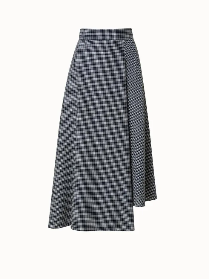Microcheck Wool Asymmetrical Midi Skirt Blackecru Women Akris Skirts
