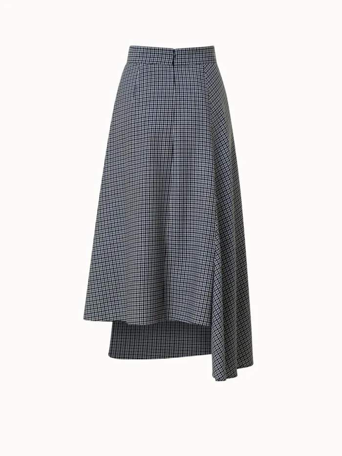 Microcheck Wool Asymmetrical Midi Skirt Blackecru Women Akris Skirts