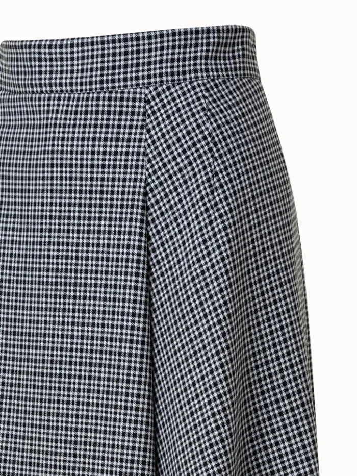 Microcheck Wool Asymmetrical Midi Skirt Blackecru Women Akris Skirts
