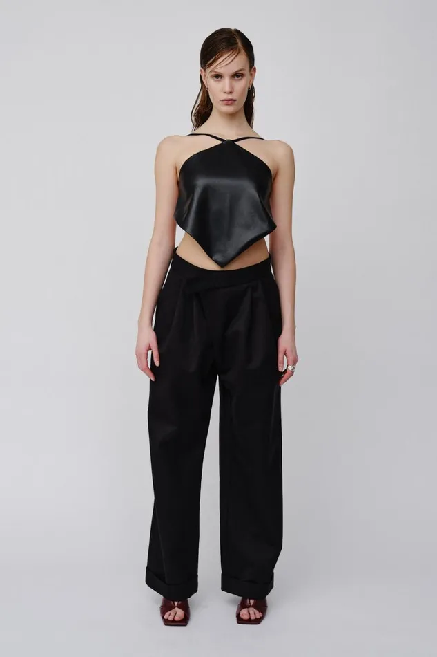 Mina Imitation Leather 8211 Black Women Won Hundred Tops and Tshirts