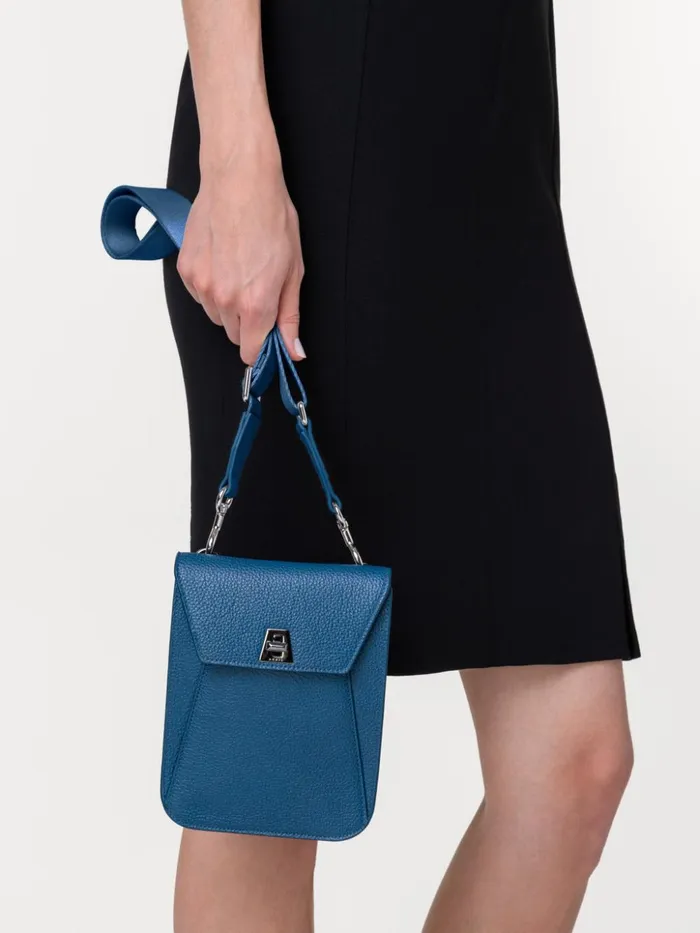 Mini Anouk Messenger Bag In Cervocalf Leather Pacific Denim Women Akris Crossbody Bags