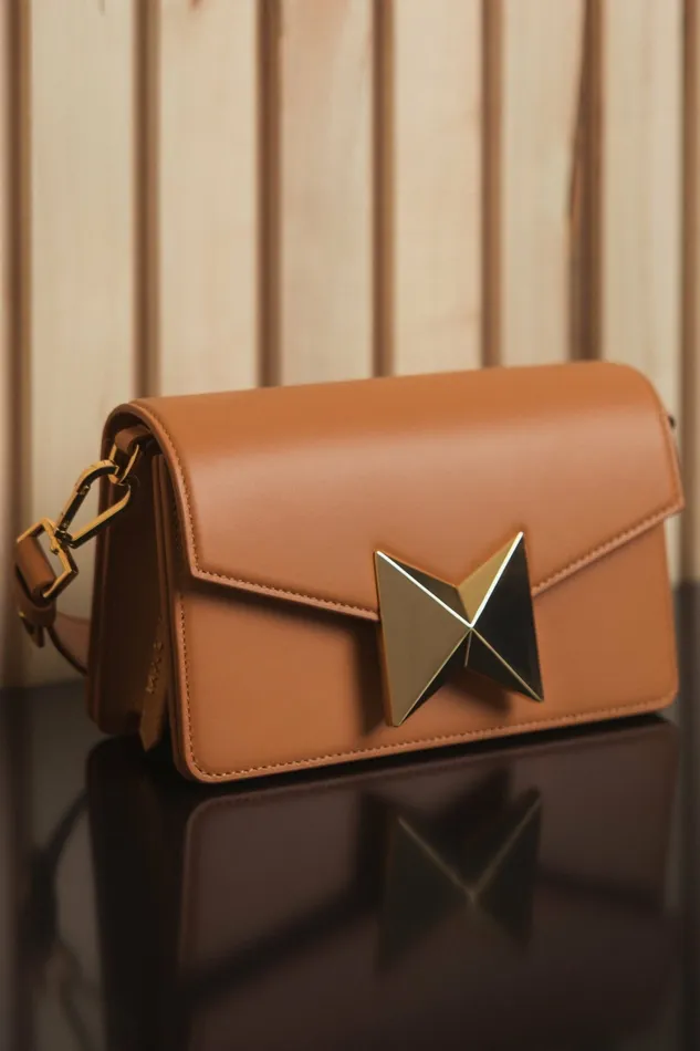 Mini Leather Shoulder Handbag With Gold Hardware 8211 FINAL SALE Toffee Shoulder Bags Mac Duggal Women