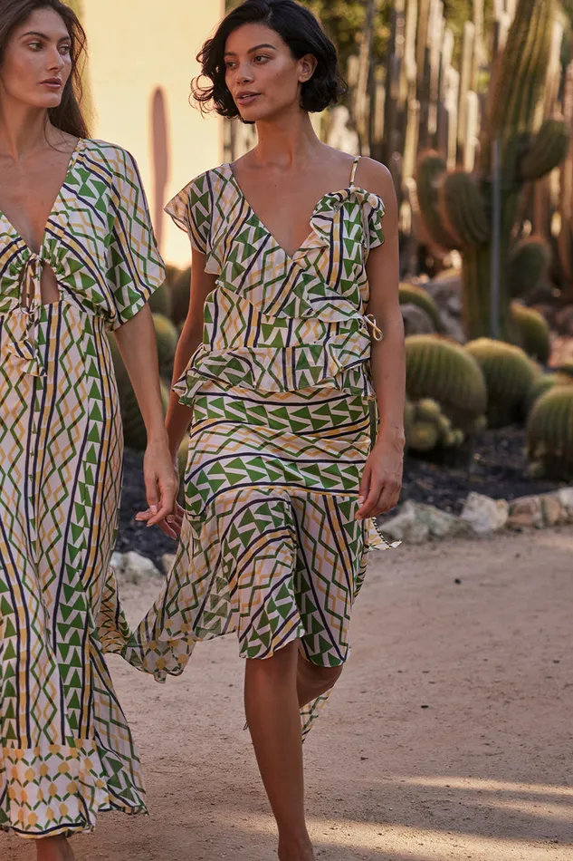 Misa Los Angeles Agata Top Limoncello Geo Mix Women Matching Sets
