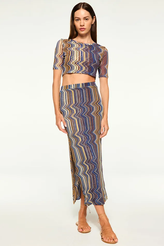 Misa Los Angeles Aisha Skirt La Banda Blue Mesh Women Skirts and Shorts