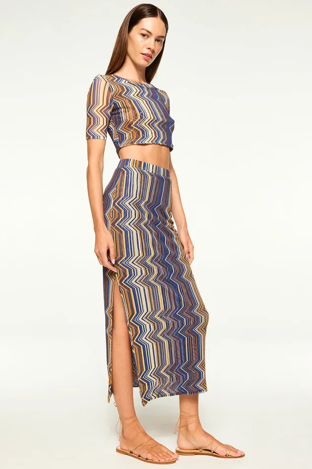 Misa Los Angeles Aisha Skirt La Banda Blue Mesh Women Skirts and Shorts