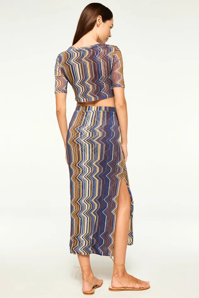 Misa Los Angeles Aisha Skirt La Banda Blue Mesh Women Skirts and Shorts