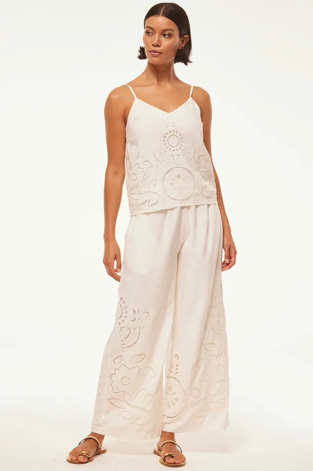 Misa Los Angeles Carlita Pant White Eyelet Women Pants
