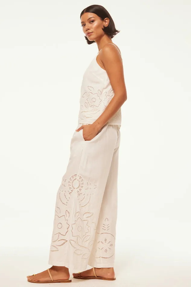 Misa Los Angeles Carlita Pant White Eyelet Women Pants