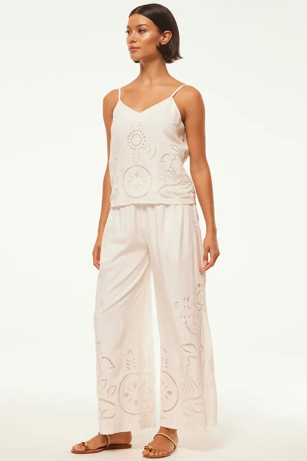 Misa Los Angeles Carlita Pant White Eyelet Women Pants
