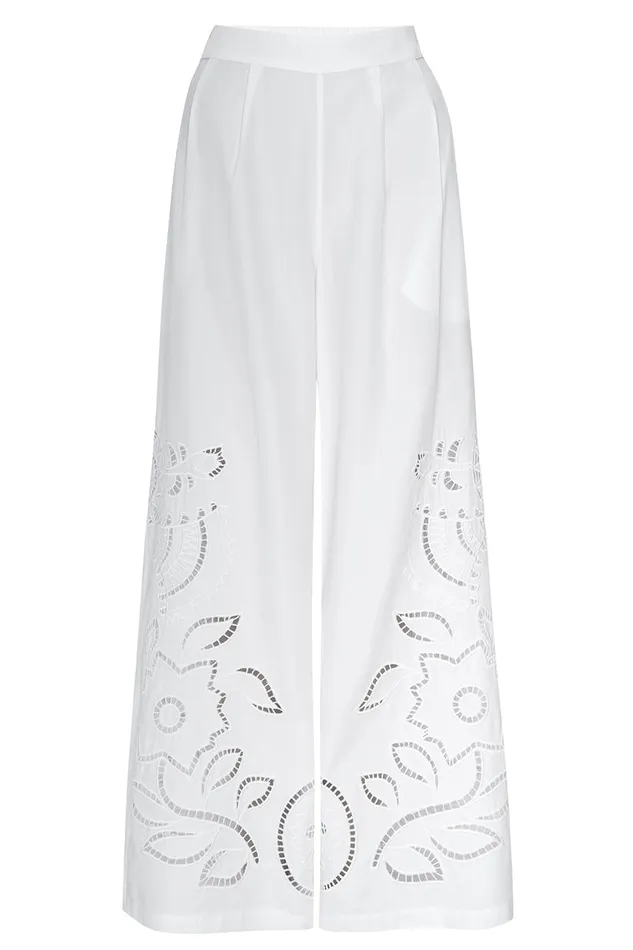 Misa Los Angeles Carlita Pant White Eyelet Women Pants