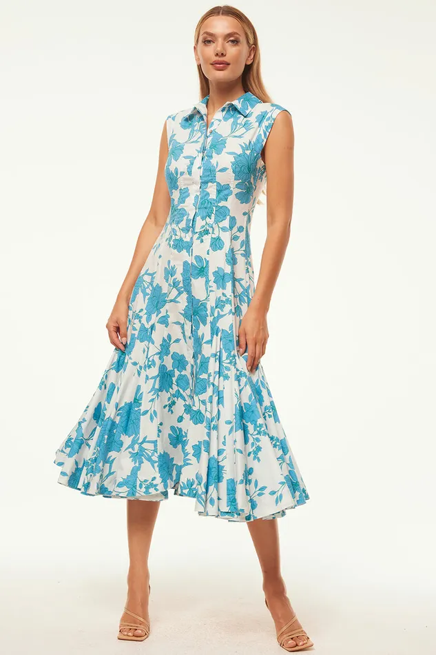 Misa Los Angeles Charlotte Dress Turquoise Flora Poplin Women Dresses