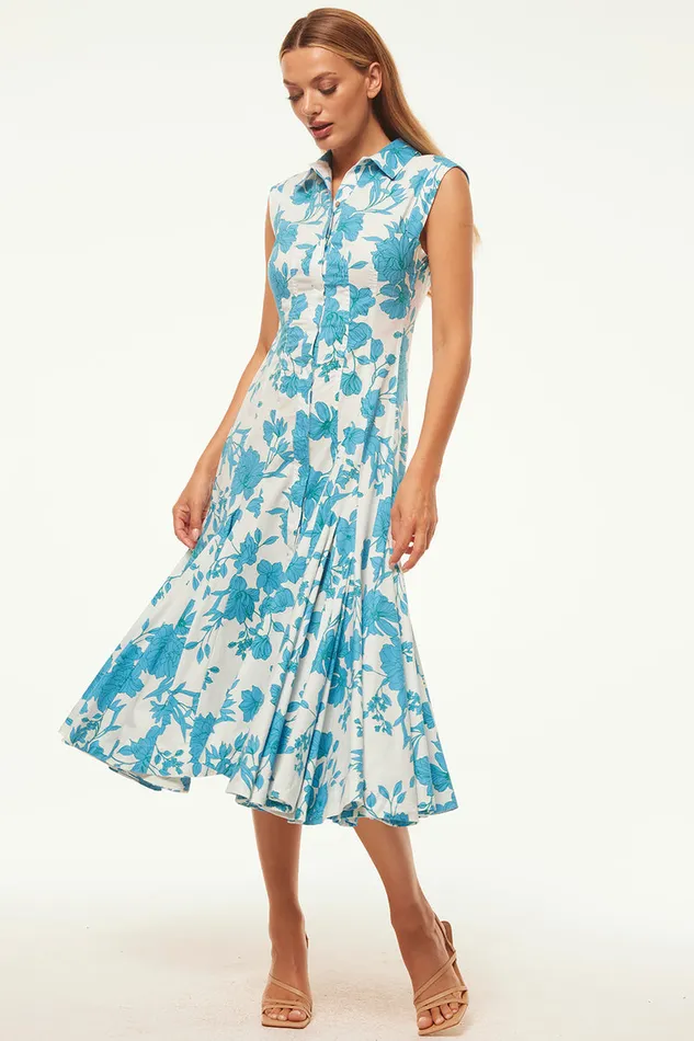 Misa Los Angeles Charlotte Dress Turquoise Flora Poplin Women Dresses Misa Los Angeles Charlotte Dress Turquoise Flora Poplin Women Dresses
