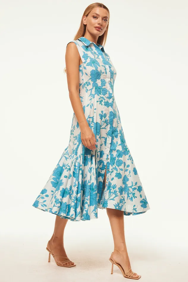Misa Los Angeles Charlotte Dress Turquoise Flora Poplin Women Dresses Misa Los Angeles Charlotte Dress Turquoise Flora Poplin Women Dresses