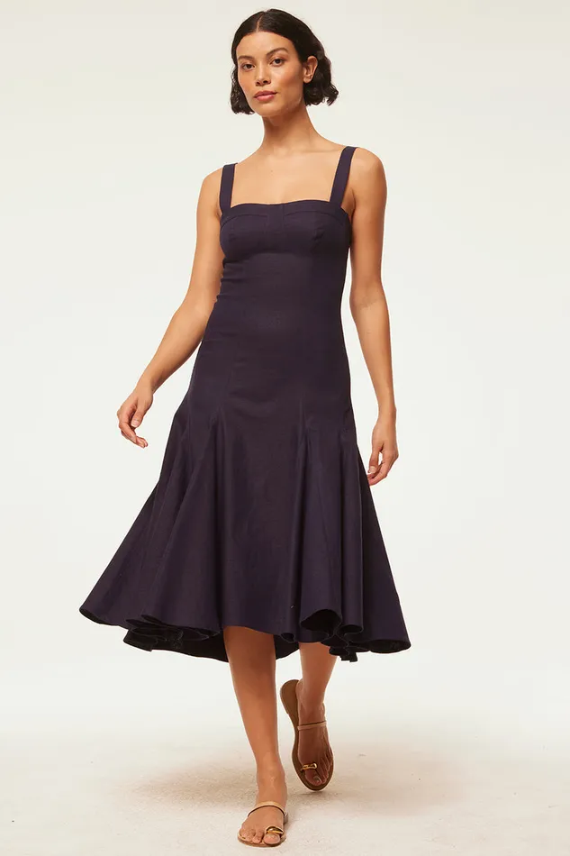 Misa Los Angeles Cherish Dress Navy Linen Women Dresses